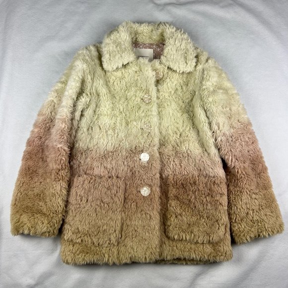 Anthropologie Ombre Faux Fur Pale Pink and Cream Botton Front Jacket Size XS - Picture 2 of 6